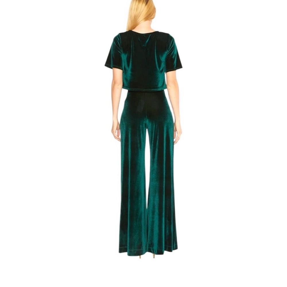 Riley Rader Velvet Wide-Leg Pants - Size 4 - Emerald Green - Picture 2 of 4